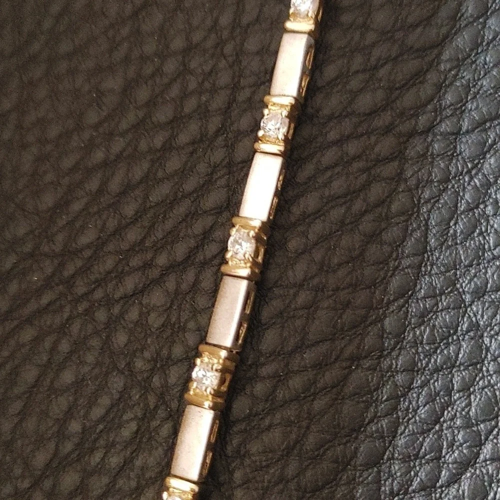 CI 925 Brushed Silver with Gold & Crystals Braclet